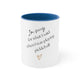 White mug with a Blue accent and a script "I'm sorry for what I said while playing pickleball" quote with a small heart