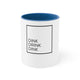 White mug with a Blue accent and a "DINK DRINK DINK" wordmark in a bordered box