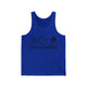 Unisex pickleball tank top with peace sign, heart, and pickleball paddle icons above "Peace, Love, Pickleball" text