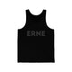 Black pickleball tank top with a tonal black ERNE text design