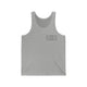 Athletic Heather unisex pickleball tank top with a small minimalist pickleball court diagram on the chest