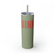 Glitter Seascape skinny tumbler with straw and a bold "DINK" wordmark