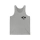 Athletic Heather unisex pickleball tank top with a small crossed-paddles icon on the left chest