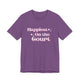 Heather Team Purple pickleball t-shirt with retro script text "Happiest On the Court" and sparkle accents