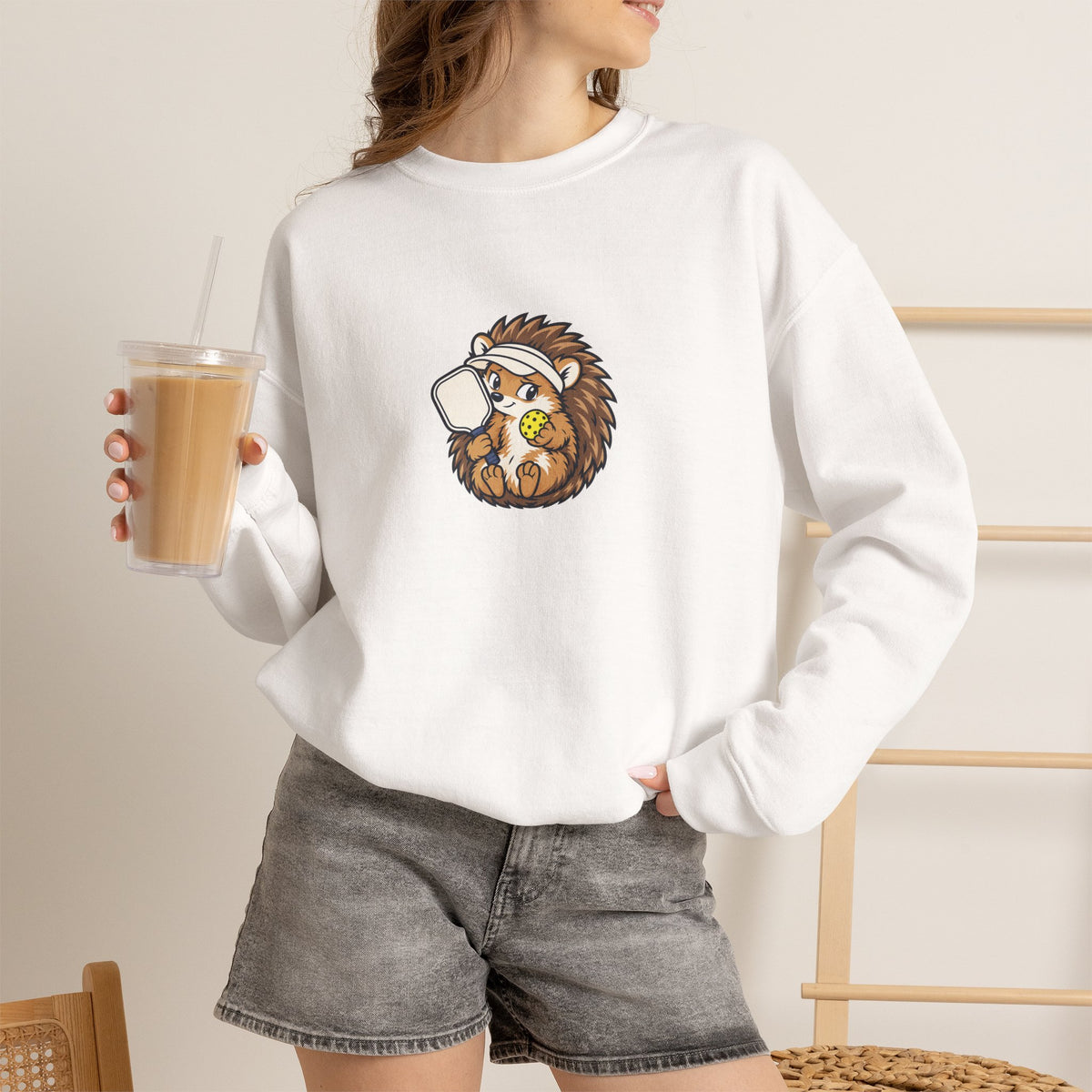 Hedgehog pickleball crewneck sweatshirt, Small Player, Full Commitment