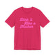 Fuchsia pickleball t-shirt with a pink script Dink it Like a Mother text design