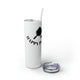 White skinny tumbler with straw and "Happy Place" text with a paddle and ball icon