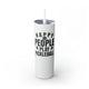 White skinny tumbler with straw and "Happy People Play Pickleball" text with pickleball and paddle icons