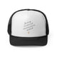 Black trucker cap with a script "I'm sorry for what I said during pickleball" quote with a small heart