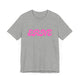 Athletic heather pickleball t-shirt with a pink retro bubble ERNE text design