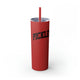 Lipstick Red skinny tumbler with straw and a bold arched "PICKLEBALL" wordmark