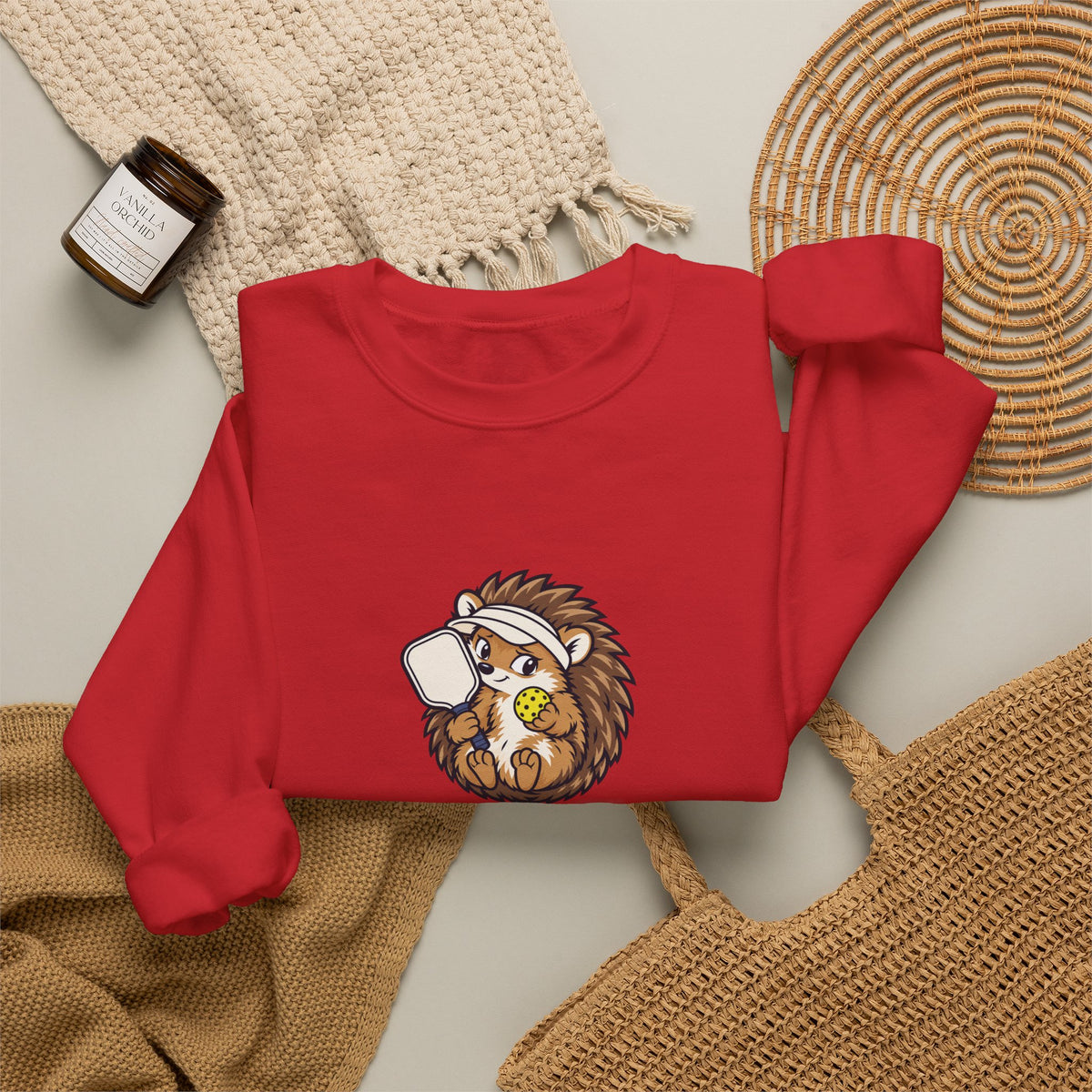 Hedgehog pickleball crewneck sweatshirt, Small Player, Full Commitment