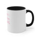 White mug with a Black accent and "Happiest On the Court" script text with sparkle stars