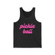 Pickleball tank top with a pink script Pickle Ball text design