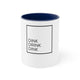 White mug with a Navy accent and a "DINK DRINK DINK" wordmark in a bordered box
