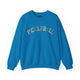 Sapphire crewneck sweatshirt with a colorful arched PICKLEBALL text design