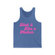 Blue triblend pickleball tank top with a pink script Dink it Like a Mother text design