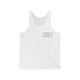 Unisex pickleball tank top with a small minimalist pickleball court diagram on the chest