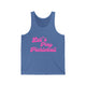 Blue triblend pickleball tank top with a pink script Let's Play Pickleball text design