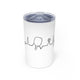 White vacuum insulated tumbler with a heartbeat-line illustration incorporating a paddle and pickleball