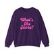 Pickleball crewneck sweatshirt with a pink script What's the Score text design