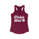 Cardinal red racerback tank top with retro script Pickle Ball text and a pickleball icon