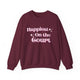 Maroon pickleball sweatshirt with retro script text "Happiest On the Court" and sparkle accents