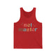 Red triblend tank top with retro Net Master text design and sparkle accents