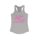 Pickleball women's racerback tank top with a pink script We Wear Pink and Play Pickleball text design