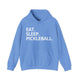 Carolina blue hoodie with Eat. Sleep. Pickleball. text design