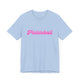 Baby blue pickleball t-shirt with a pink script Pickleball text design