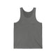 Unisex pickleball tank top with a small heartbeat line design forming a pickleball paddle and ball on the chest