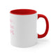 White mug with a Red accent and "Happiest On the Court" script text with sparkle stars