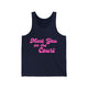 Pickleball tank top with a pink script Meet You on the Court text design