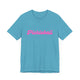 Heather aqua pickleball t-shirt with a pink script Pickleball text design