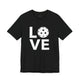 Black t-shirt with a LOVE text design and a white pickleball replacing the O