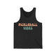 Tank top with retro Pickleball Vibes text design in peach and sage
