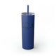 Nautical Blue skinny tumbler with straw and a heartbeat-line illustration incorporating a paddle and pickleball