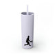 Glitter Lilac skinny tumbler with straw and a silhouette illustration of a pickleball player mid-swing