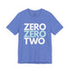 T-shirt with a stacked ZERO ZERO TWO text design