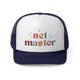 Navy trucker cap with "net master" retro text with stars