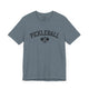 Heather slate t-shirt with an arched PICKLEBALL text design over crossed paddles