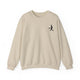 Pickleball sweatshirt with a small silhouette of a person swinging a pickleball paddle on the chest