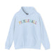 Light blue hoodie with a colorful arched PICKLEBALL text design