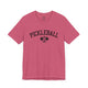 Heather raspberry t-shirt with an arched PICKLEBALL text design over crossed paddles