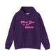 Purple pickleball hoodie with a pink script Meet You on the Court text design