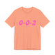 Sunset orange pickleball t-shirt with a pink script 0-0-2 text design