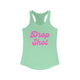 Pickleball tank top with a pink script Drop Shot text design