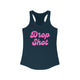 Pickleball tank top with a pink script Drop Shot text design