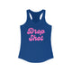 Pickleball tank top with a pink script Drop Shot text design